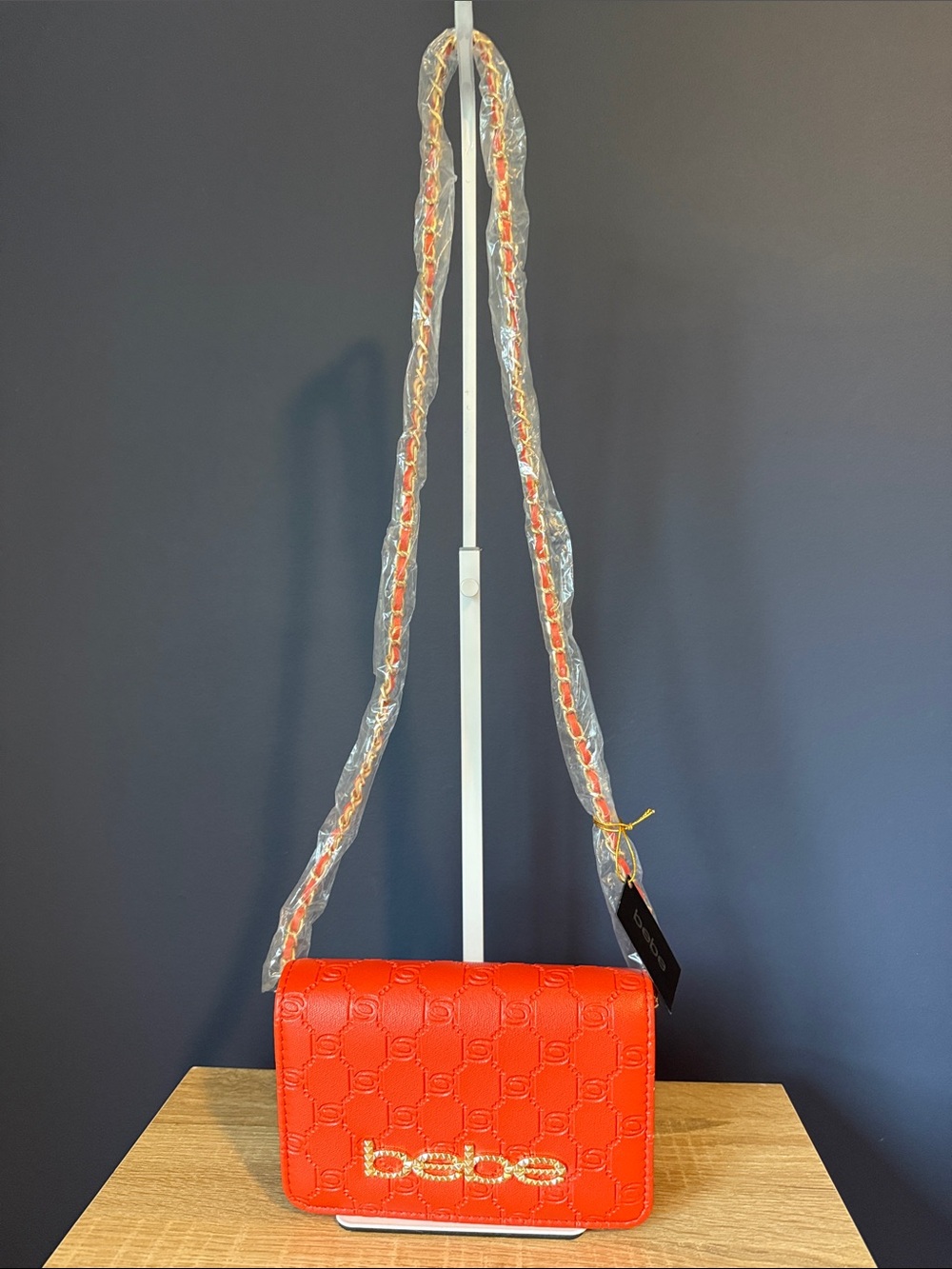 NWT Bebe Quilted Orange Crossbody Bag with Chain Strap